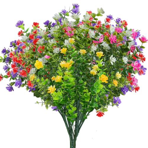 10PCS Artificial Eucalyptus Plants,Fake Boxwood Shrubs UV Resistant No Fade Faux Plastic Greenery for Wedding Bridal Bouquet Indoor Outdoor Home Garden Kitchen Office Table Vase(Mix Color) - color: Mix Colors