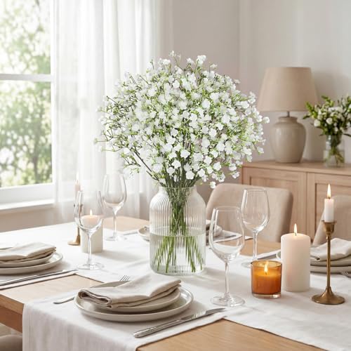 N&T NIETING 6Pcs Artificial Flowers,Real Touch Babys Breath Fake White Flowers Faux Flowers Bouquets for Vase Home Office Wedding Summer Indoor Outdoor Centerpiece Table Thanksgiving Decorations - color: White, size: 6PCS