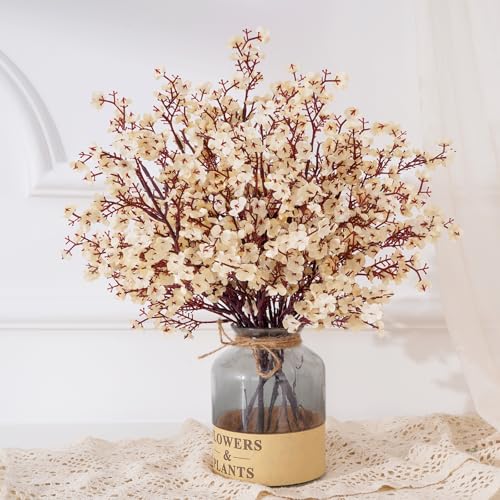 Yastouay 10 Pcs Fake Flowers Artificial Flowers, Real Touch Silk Flowers Faux Flowers for Decorations, Champagne Babys Breath Artificial Flowers Bulk for Spring Decor Floral Arrangement - color: Champagne, size: 10 Pcs