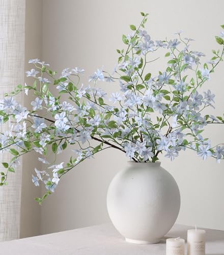 Fake Flowers, 3 Pcs Artificial Flowers Greenery Stems Faux Greenery Stems Branches for Vases Realistic Silk Real Touch Spring Greenery Stems Bulk Bedroom Office Wedding Table Summer Home Decor - color: Blue
