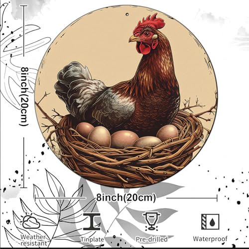 Chicken Coop Hen Vintage Metal Tin Sign Chicken Wreath Wall Decor Kitchen Farmhouse Outdoor Chicken Decor For Chicken Lovers Chicken House Decor 8 Inch - color: Thanksgiving 1, size: 8 inches