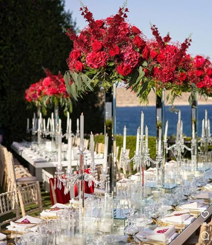 33.5” Red Delphinium Artificial Flowers, 8PCS Long Stem Artificial Flowers for Tall Vase Faux Larkspur Red Fake Flowers for Wedding Centerpieces Home Table Decor - color: Red