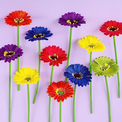 Zeyune 24 Pcs Artificial Gerbera Daisy Flowers Bulk 3.54 Inch Mexican African Daisy Faux Flowers with 9.84 Inch Stems Multicolor Artificial Gerbera Daisies for Wedding Party Kitchen Garden Decor