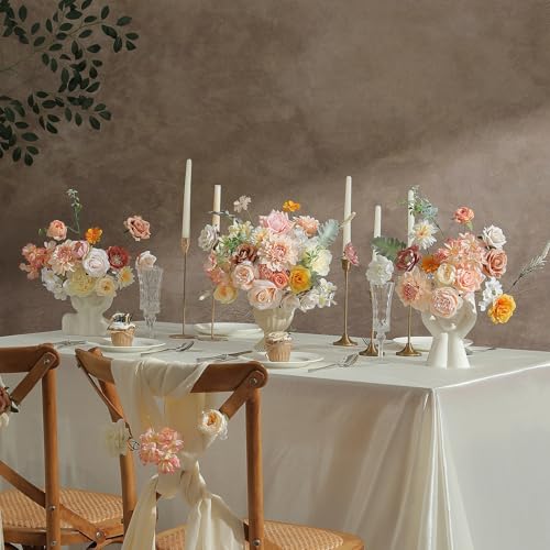Garisey Artificial Flowers Combo, Mix Silk Flowers Roses, Peonies, Dahlias with Stems for DIY Wedding Bridal Bouquet, Baby Shower, Table Centerpieces, Home Decor, Floral Arrangements-Champagne Powder - color: Champagne Powder