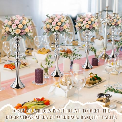 Sadnyy 2 Pcs Sliver Metal Flower Arrangements Stand Tall Wedding Centerpiece Stand Table Decor Flower Vase for Wedding Reception Event Party Dinner Home Decor(16.9 Inch) - size: 16.9 Inch