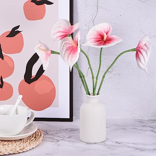 PATIKIL 13" Artificial Anthurium Lily Flowers, 10 Pack Permanent Flower Floral Arrangements Bouquet for Home Decor Bridal Wedding Festival Party, Orange White - color: Orange White