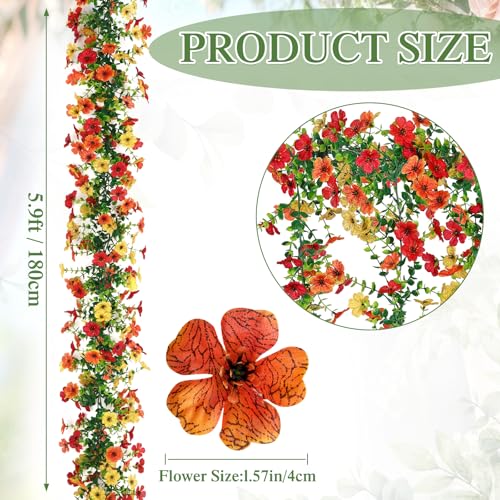 2 Pack Artificial Flowers Garland Ivy,Spring Summer Decor UV Resistant Fake Daisy Vines Floral Vine Silk Hanging Flower for Decor Home Garden Wedding Photo Booth Backdrop (Red Orange Yellow) - color: Red Orange Yellow, size: 2PCS