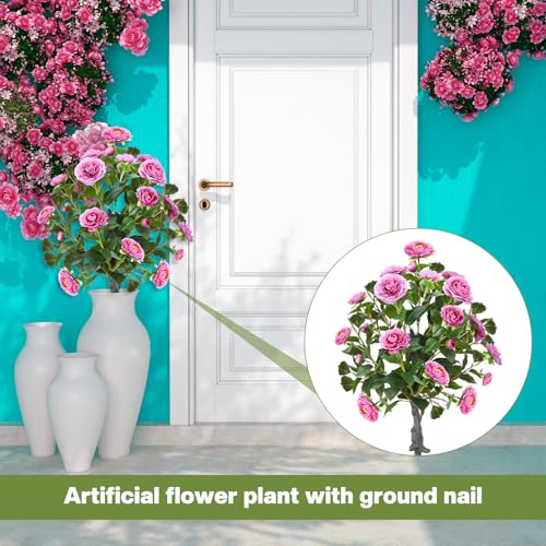 Lunmon 2 Pack 3ft Artificial Camellia Plants Tree 36" Faux Camellia Flower with Spike UV Resistant Realistic Fake Floral Blooming Bush for Indoor Outdoor Front Door Porch Backyard Garden, Purple - color: Purple, size: 3 ft