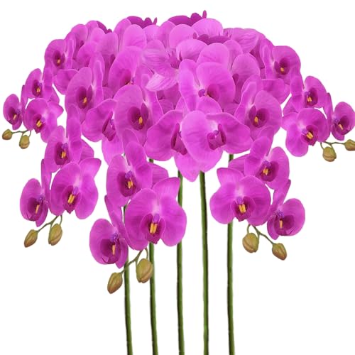 Artificial Phalaenopsis 5 Pcs Artificial Flowers Artificial Orchid Flowers Stem Fake Plants for Décor (Purple) - color: Purple