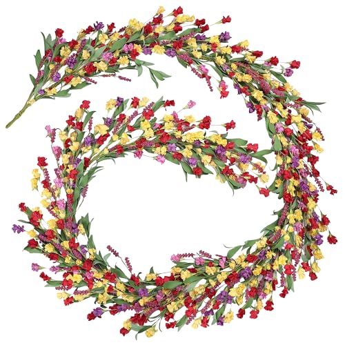 6ft Spring Summer Flower Garland, Artificial Floral Vine for Wall Backdrop Mantle Fireplace Stair Table Wedding Arch, All Season Home Door Porch Decor (Yellow+Red) - color: Yellow+red