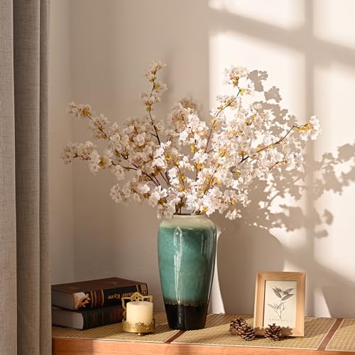 Sunm Boutique Silk Cherry Blossom Branches, Artificial Cherry Blossom Tree Stems Faux Cherry Flowers Vase Arrangements for Wedding Home Decor, Set of 3 - color: White, size: Pack of 3