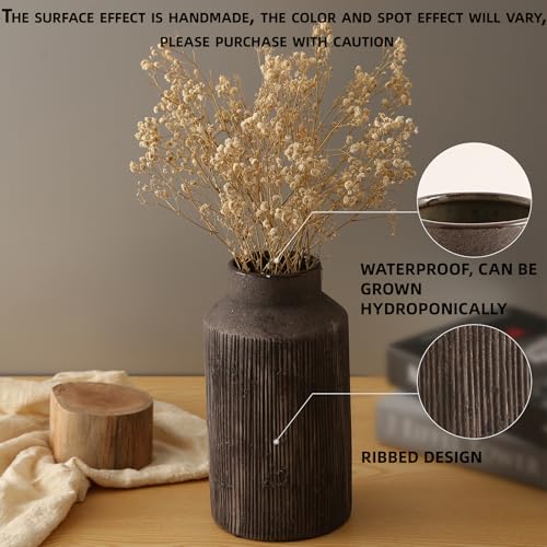 Rustic Vases for Home Decor. Ceramic Vase for Dining Table Decor. Terracotta Decorative Vase 9.7IN. ZSHLXM - color: Dark Brown, size: 5.2 x 9.6 inches