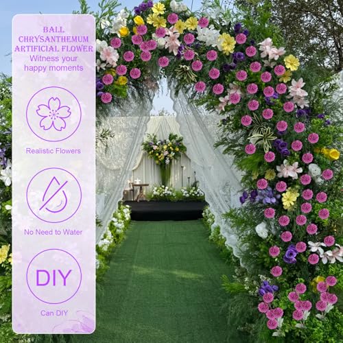INQCMY Artificial Flowers 12 Pcs Fake Chrysanthemums Faux Kiku Flower Long Stem 20" Realistic Silk Pompon Mums for Vase Wedding Bouquets Centerpieces Home Decor (Deep Purple) - color: Deep Purple
