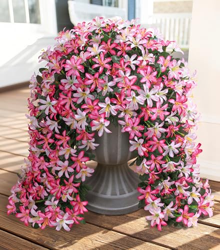 Ivydale Artificial Lily Flowers for Outdoors Fake Hanging Flower Vines for Outside Decoration, UV Resistant 2PCS Faux Plants for Patio Porch Balcony Garden Yard, Pink & Light Pink - color: Pink & Light Pink