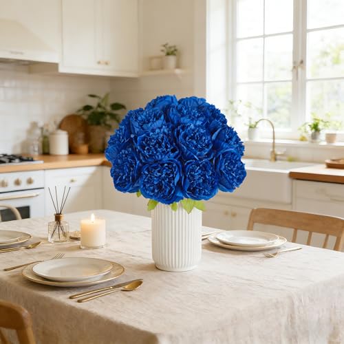 SITUMEIZI 10PCS Artificial Peony Flowers, Real Touch Fake Silk Bouquet with Stems for Home Mothers Day Wedding Party Centerpieces Table Decoration Indoor(Royal Blue) - color: Royal Blue