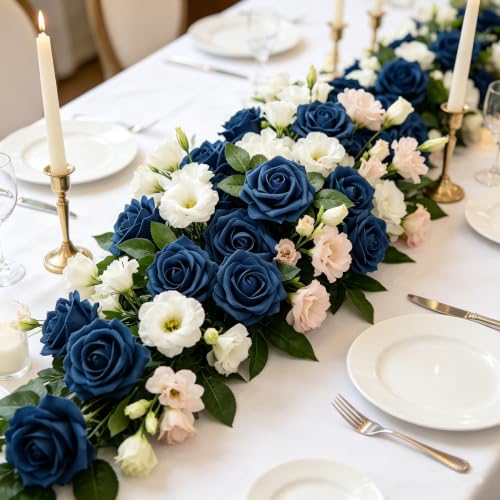 Artificial Flowers, 100pcs Artificial Rose for DIY Wedding Bouquets Centerpieces Arrangements, Navy Blue Foam Roses with Stem for Bridal Shower Party Home Decorations - color: Navy Blue, size: 100pcs