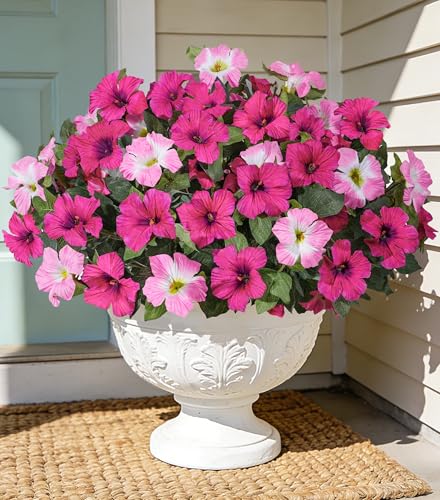 HyeFlora Artificial Flowers for Outdoors 4PCS Faux Petunias Silk Fake Flowers for Outside Planter UV Resistant Realistic Home Garden Porch Decor (Pink) - color: Pink 4branches