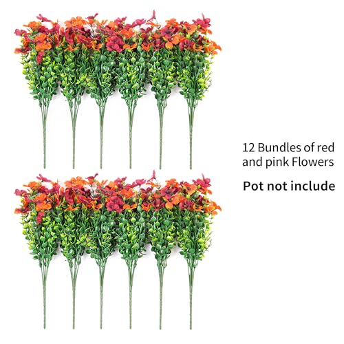 Artificial Fake Mums Fall Flowers for Outdoors Decoration,12 Bundles Faux Silk Daisy Flowers for Outdoor Planter UV Resistant Look Real for Home Front Door Porch Patio Outside Yard(Orange Brown) - color: Orange Brown