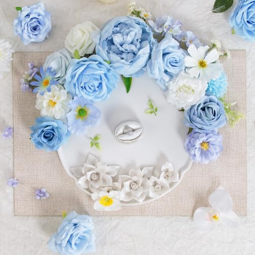 TINGE TIME Fake Flowers Artificial Flowers Peonies Bulbous Chrysanthemum Daisy Hydrangea Sunflower Violets Dahlia Daffodils Epiphyllum Orchid Cherry Blossom Camellia Leyaron (Light Blue) - color: Light Blue