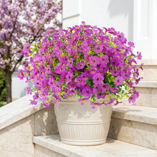 ATTGREAT Artificial Flowers Outdoors Faux Plants UV Resistant Fake Flowers Daisy 12 Bundles Plastic Greenery Plnats Outside for Garden Planter Patio Porch Spring Summer Home Home Decor, Purple - color: Purple, size: 12PCS