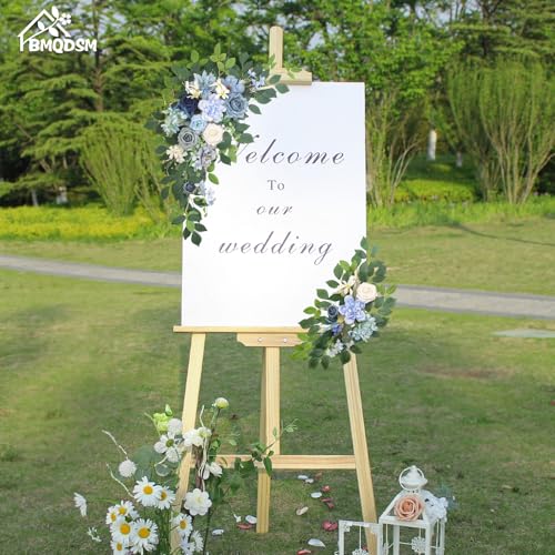 Pack of 2 Artificial Flowers for Backdrop Decoration, Wedding Arch Flowers,Reception Welcome Sign, Eucalyptus Garland, Suited to Aisle Decor and Wedding Arches(Blue) - color: Blue