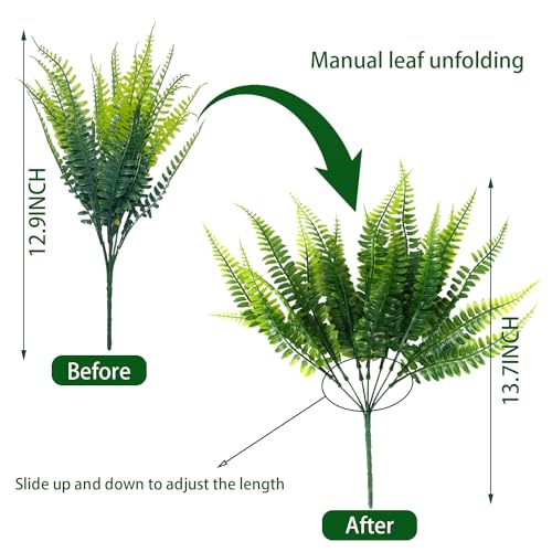 20 Bundles Artificial Plants, Fake Boston Fern Greenery Outdoor UV Resistant No Fade Faux Plastic Plants Garden Porch Window Box Decorations