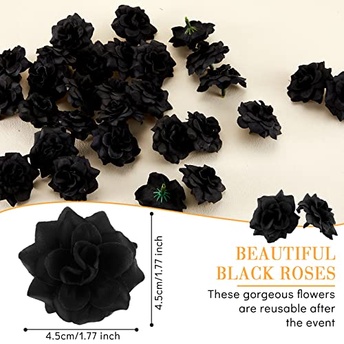 Syhood 100 Pieces Black Artificial Roses Head Bulk,1.77" Small Silk Fake Rose Buds DIY for Decoration, Crafts, Wedding Centerpieces Bridal Shower Party Home Decor - color: Black