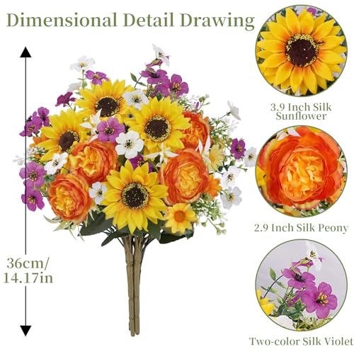 14.17" Cemetery Flowers for Grave Vase Sunflower Artificial Flowers Bouquet Peonies Silk Sunflowers Realistic Flower Arrangements for Cemetery Wedding Table Centerpieces Home Decor - color: Yellow-1