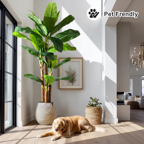 Artificial Banana Tree 8.2ft, Faux Tropical Palm Tree Plant with Realistic Leaves, Low Maintenance Indoor Outdoor Decor for Home Office Porch, in Nursery Pot - size: 8ft 2in