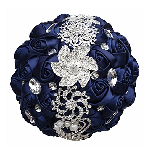 Wedding Bouquets Crystal Satin Rose Bride Bridal Bouquet Romantic Bridesmaid Holding Flower for Valentine's Day Confession Party Church Decor (Navy) - color: Navy