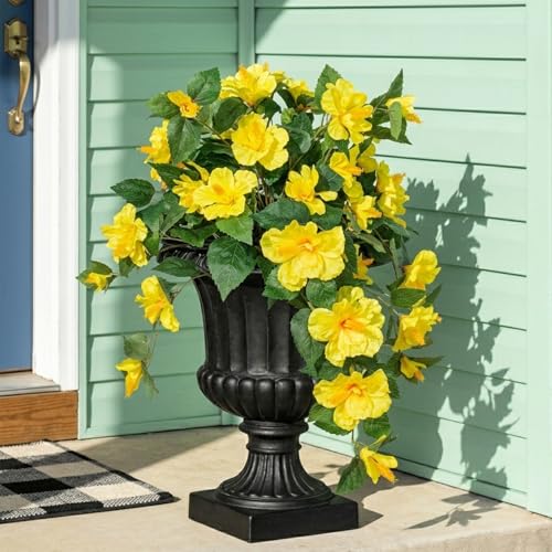 Briful 2PCS Artificial Hibiscus Flowers, 19.6in Tropical Faux Hibiscus Stems with Cascading Branches, Yellow Hibiscus Bouquet for Vase, Hanging Basket, Porch, Wedding, Party, Indoor Outdoor Decor - color: Yellow#941