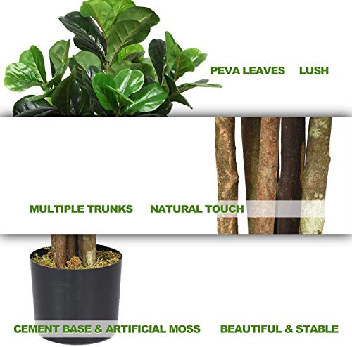 Goplus Fake Fiddle Leaf Fig Tree, 4FT Tall Artificial Tree Greenery Plants in Pots, Decorative Faux Trees for Indoor Home Office - size: 4ft
