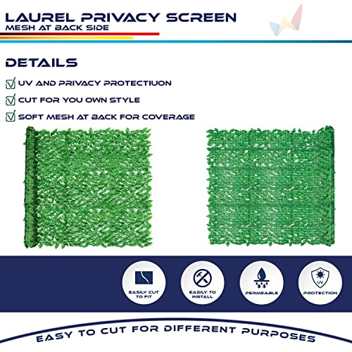 Windscreen4less 4'x4' Faux Leaf Privacy Fence Screen Artificial Laurel Leaves Fence Cover Wall Decoration for Patio Porch Deck Balcony Yard Indoor Outdoor (Light Green) - color: Laurel Leaf-Light Green, size: 4' x 4'