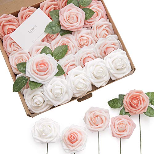 Ling's moment Artificial Flowers, 25Pcs 3" Roses in Shimmer Peach Shades, Realistic DIY Foam Floral Fill for Wedding Bouquets/Centerpieces, Outdoor Party Backdrops, Room/Table, Garden/Pot Decorations - color: Shades of Pink, size: 25Pcs