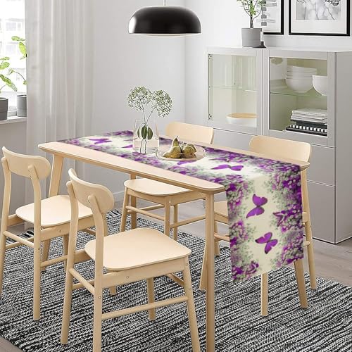 Floral Butterfly Spring Table Runner, Purple Flowers Seasonal Kitchen Dining Table Decoration for Home Party Decor 13x36 Inch - color: Butterfly_6, size: 13x36inch