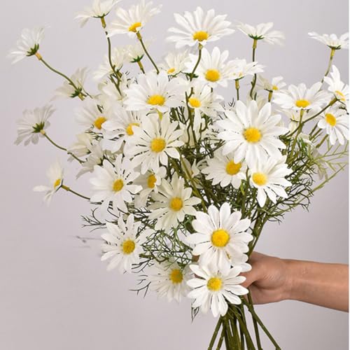 Artificial Flowers 8 Bundles 20” White Artificial Daisy Flowers UV Resistant Outdoor Fake Wildflowers with Stems Faux Greenery Shrubs Plants Arrangements for Home Garden Vase Decor