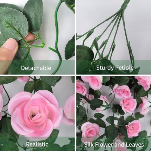 RECUTMS Artificial Pink Roses Fake Hanging Flower Plants, 2PCS 37 Inch Silk Floral Ivy Garlands for Outdoors Home Room Garden Wedding Bridal Shower Friendship Valentine’s Day Indoor Party Decoration - color: Pink, size: 2 pcs