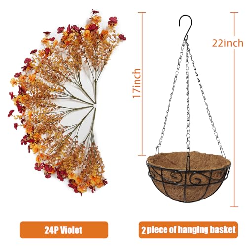 2Pack Fall Artfiticial Hanging Flowers Baskets for Outdoors, UV Resistant Fake Fall Hanging Plants, Faux Orange Flowers for Autumn Home Patio Front Porch Balcony Decor (Yellow Red) - color: Yellow Red