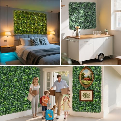 Artificial Grass Wall Panels - 12 Pack 10"x10" Ivy Privacy Fence Screen for Indoor Outdoor, Anti-UV Boxwood Hedge for Wedding & Event Decor, Greenery Wall with DIY Light Strip & Flowers (8.33 Sq.Ft)