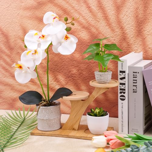 16.5 Inch White Artificial Orchid Flowers in Pot - Lifelike Phalaenopsis Potted Plant for Home Decor - Maintenance-Free Faux Flower for Bathroom, Office, Kitchen - Realistic Bonsai Gift - color: White
