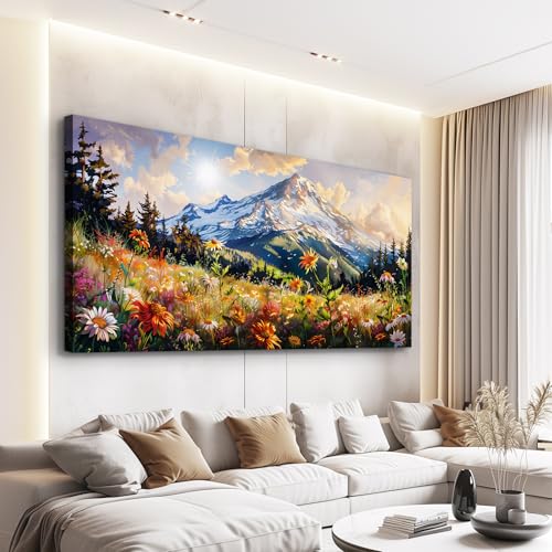 FUHAIHUA Large Framed Wall Decor For Living Room Canvas Wall Art For Office Farmhouse Wall Decorations For Bedroom Mountain Flower Landscape Paintings Modern Pictures Artwork Home Decor 24x48 In - color: Mountain Flower, size: 48"L x 24"W