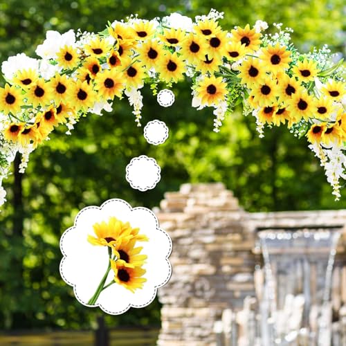 Wavwavw 50 Pcs 1.57 Inch Mini Artificial Sunflower Heads with Iron Stems for Home Party Decoration Wedding Decor, Bride Holding Flowers Centerpieces Wreath Garden DIY Art Decor Crafts - size: 1.57 Inch