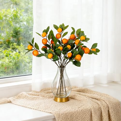 4PCS 26.8Inch Artificial Tangerine Branches Artificial Orange Branch Fake Orange Stem 16 Fruit for Home Wedding Office Party Thanksgiving Hotel Table Centerpiece Indoor Outdoor Decor - color: 26.8inch Orange, size: 2 PCS