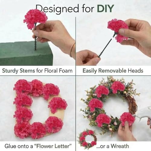 Larksilk 1000 Pack Artificial Carnations - Bulk Silk Flowers for Weddings, Mother's Day, Graduations, Easter & Memorial Day - 3.5" Heads, 5" Stems, Real Touch Petals, 18 Colors Available - Fuchsia - color: Fuchsia, size: 1000