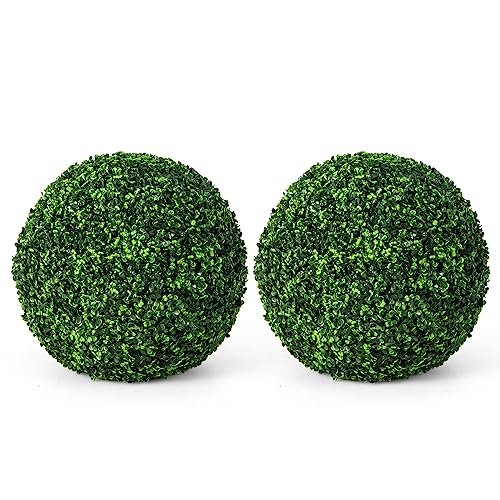 Goplus 2 PCS 19 Inch Artificial Plant Topiary Ball, Round Faux Boxwood Balls Outdoor, Garden Spheres Decorative for Front Door, Porch, Backyard, Balcony, Patio, Wedding and Home Décor - size: 19 Inch