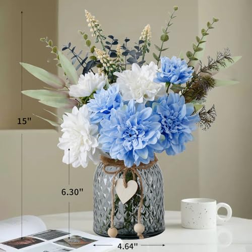 Leftover Fake Flowers in Vase,Faux Flowers in Vase,Table Centerpieces for Dining Room,Flower Centerpieces for Tables,Artificial Flowers,Kitchen Decor,Coffee Table Decor - color: Light Blue