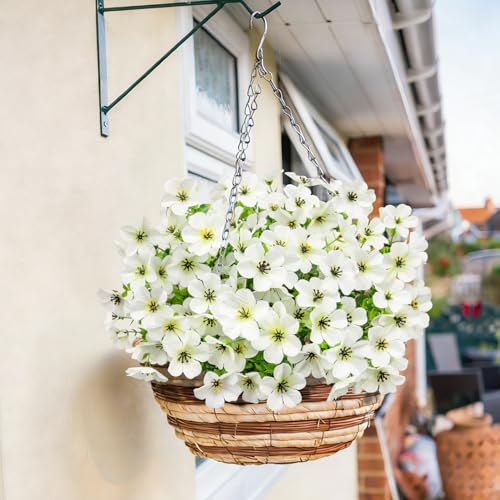 20 Bundles Artificial Flowers for Outdoors, Fake Violet Flowers Silk Realistic UV Resistant Faux Artificial Plants Outdoors for Window Box Garden Patio Front Porch Home Indoor Outside Decorations - color: White