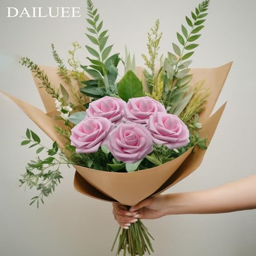 Artificial Roses Flowers 25Pcs Real Touch Roses with Stem Foam Fake Roses for DIY Wedding Bouquets Centerpieces Arrangement Party Baby Shower Home Decorations (Pink) - color: Pink