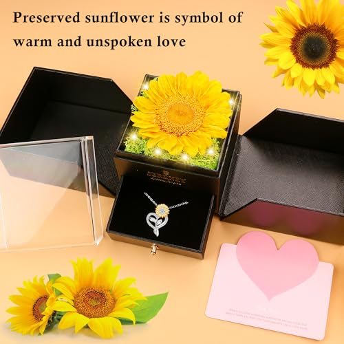 Sereney Preserved Sunflower Gifts for Women, Sunflower Necklace You are My Sunshine as Christmas Day Gift for Her, Silver Necklace Anniversary Birthday Gifts for Wife Daughter Girlfriend