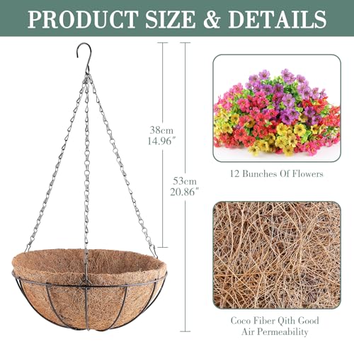 Artificial Flowers Hanging Plants in Basket,Artificial Hanging Flowers for Outdoor Indoor Decor,UV Resistant hanging Baskets with Fake Flowers for Spring Summer Patio Garden Porch Deck Home Decor - color: Multi Color, size: 1PCS